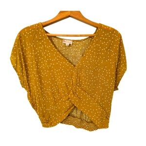 🌼3 for $15🦋 HEM &‎ THREAD Polka Dot Flowy Twist Ruched Crop Mustard Large
